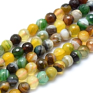 Natural Striped Agate/Banded Agate Beads, Dyed, Faceted Round, Mixed Color, 6mm, Hole: 1mm, about 61pcs/strand, 14.3 inch(36.5cm)(G-J371-12-6mm)