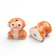 Handmade Porcelain Beads, Famille Rose Porcelain, Twelve Chinese Zodiac Signs, Monkey, 18x17x12mm, Hole: 2~3mm(PORC-I008-08)