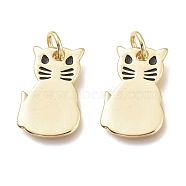 Brass Pendants, with Jump Rings, Long-Lasting Plated, Cat Shape, Antique Golden, 15.5x10.5x1mm, Hole: 3mm(KK-M214-09AG)