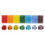 1561Pcs 7 Colors 8/0 Transparent Glass Seed Beads, Round, Mixed Color, 3mm, Hole: 1mm, 223Pcs/color(SEED-FS0001-08)