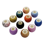 Handmade Porcelain European Beads, Large Hole Beads, No Matal Core, Rondelle, Mixed Color, Size: about 13~14mm in diameter, 12mm thick, hole: 5mm(X-OPDL-H014)