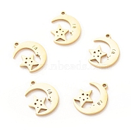 201 Stainless Steel Pendants, Moon with Face & Star, Golden, 17x13x1.2mm, Hole: 1.5mm(STAS-G258-04G)
