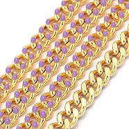 Two Tone Handmade Brass Curb Chains, with Enamel and Spool, Unwelded, Long-Lasting Plated, Real 18K Gold Plated, Medium Slate Blue, 6x5x1.2mm, about 32.8 Feet(10m)/roll(CHC-I035-01G-10)