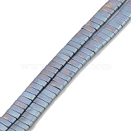 Electroplated Frosted Non-magnetic Synthetic Hematite Beads Strands, Rectangle, 2-Hole, Blue Plated, 5x2x2mm, Hole: 0.8mm, about 193pcs/strand, 8.27 inch(21cm)(G-G089-A01-10)