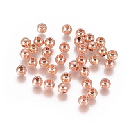 Brass Spacer Beads, Round, Rose Gold, 5mm, Hole: 1.5mm(X-EC317-3)