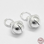 Sterling Silver Bell Charms, with Brass, Silver, 8x7mm, Hole: 3.5mm(X-STER-G013-20S)