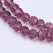 Glass Beads Strands, Faceted(32 Facets), Round, Purple, 4mm, Hole: 1mm, about 98pcs/strand, 13.7 inch(EGLA-J042-4mm-06)