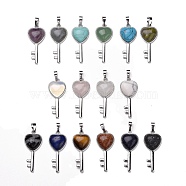 Natural & Synthetic Gemstone Pendants, with Platinum Tone Brass Findings, Cadmium Free & Lead Free, Mixed Dyed and Undyed, Heart Key, 39x16.5~17x6~7.5mm, Hole: 8x5mm(G-I321-06P)