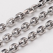 304 Stainless Steel Cable Chains, Diamond Cut Chains, Soldered, Faceted, with Spool, Oval, Stainless Steel Color, 3.9x2.9x0.8mm, about 32.8 Feet(10m)/roll(CHS-L015-38)