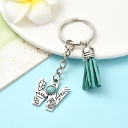 Alloy with Resin Imitation Synthetic Turquoise Keychain, with Tassel Pendant and Iron Rings, Letter W, 8cm, Pendant: 25~35mm(KEYC-YW00087-23)