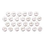 Tarnish Resistant 304 Stainless Steel Links, Flat Round with Initial Letter A~Z, Stainless Steel Color, 10x1mm, Hole: 1.2mm, 26pcs/set(STAS-G224-01P)