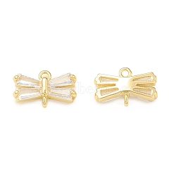 Brass Clear Glass Connector Charms, Bowknot Links, Real 18K Gold Plated, 8x12x3mm, Hole: 1.2mm(KK-P228-73G)