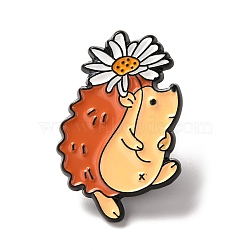 Alloy Enamel Brooches, Enamel Pin, Hedgehog & Flower, Bisque, 30x20x11mm(JEWB-K004-04)