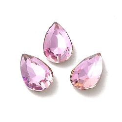 Glass Rhinestone Cabochons, Point Back & Back Plated, Faceted, Teardrop, Light Rose, 8x5x2.5mm(RGLA-P037-11A-D223)
