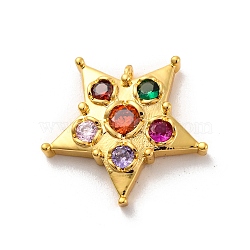 Brass Micro Pave Cubic Zirconia Pendants, Long-Lasting Plated, Lead Free & Cadmium Free, Gold, Pentacle, Colorful, 19x19.5x4mm, Hole: 1.2mm(KK-U033-06G-02)