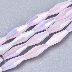 Electroplate Glass Beads Strands, AB Color Plated, Imitation Jade Glass, Faceted Bicone, Pearl Pink, 12x4mm, Hole: 0.8mm, about 59~60pcs/strand, 27.56 inch(70cm)(X-EGLA-S194-03A-B05)