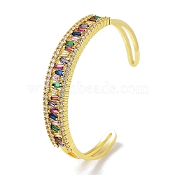 Brass Micro Pave Clear Cubic Zirconia Cuff Bangles, Colorful Glass Bangles for Women, Real 18K Gold Plated, Rectangle, Inner Diameter: 2-1/4 inch(5.7cm)(BJEW-Z061-23B)