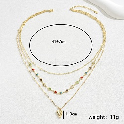 Luxury Multilayer Brass Colorful Rhinestone Heart Pendant Necklaces for Women Party Casual Wear, Real 18K Gold Plated, 16.14 inch(410mm)(DN4592)