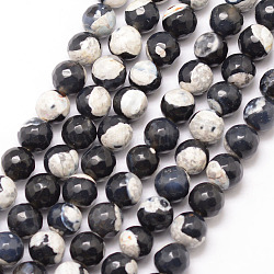 Natural Fire Crackle Agate Bead Strands, Round, Grade A, Faceted, Dyed & Heated, Black, 6mm, Hole: 1mm, about 61pcs/strand, 15 inch(X-G-K166-06F-6mm-04)