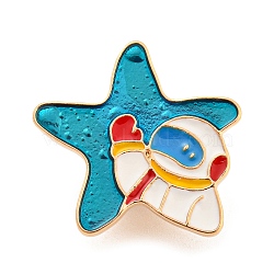 Golden Alloy Brooches, Enamel Pins, Star & Astronaut, 22x23.5x1.8mm(JEWB-E032-01G-08)