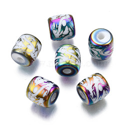 Electroplate Glass Beads, Column with Other Pattern, Colorful, 11.5x11.5mm, Hole: 2.5mm, about 100pcs/bag(EGLA-S196-15A-06)