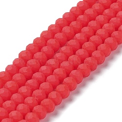 Glass Beads Strands, Faceted, Frosted, Rondelle, Red, 6x4.5mm, Hole: 1mm, about 86pcs/strand, 16.14''(41cm)(X1-EGLA-A034-P6mm-MD03)