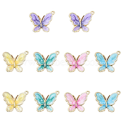 10Pcs 5 Colors Rack Plating Alloy Enamel Pendants, Cadmium Free & Nickel Free & Lead Free, Light Gold, Butterfly Charm, Mixed Color, 23.5x21x3mm, Hole: 1.2mm, 2pcs/color(ENAM-YW0004-74)