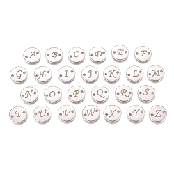 304 Stainless Steel Links, Flat Round with Initial Letter, Stainless Steel Color, 10x1mm, Hole: 1.2mm, 26pcs/set(STAS-G224-01P)