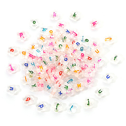 Transparent Clear Acrylic Beads, Horizontal Hole, Flower with Random Letter, Mixed Color, 11x11x4mm, Hole: 1.8mm, 100pcs/set(MACR-YW0001-24)