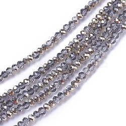 Electroplate Glass Beads Strands, Half Plated, Faceted, Rondelle, Dark Gray, 2.5~3x3~3.5mm, Hole: 1.2mm, about 135~140pcs/strand, 17.9 inch~18.1 inch(GLAA-F077-HP05-A)