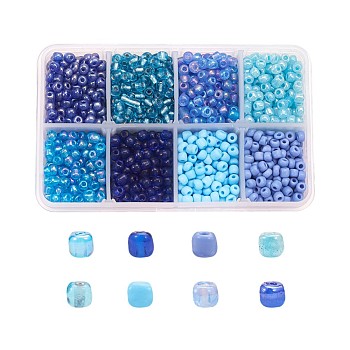 1 Box Mixed 6/0 Glass Seed Beads Round  Loose Spacer Beads, Blue, 4mm, Hole: 1mm, about 1900pcs/box