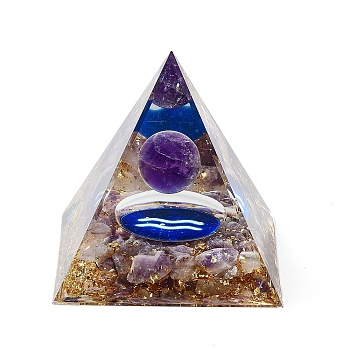 Orgonite Pyramid Resin Energy Generators, Reiki Natural Amethyst Beads Inside for Home Office Desk Decoration, Aquarius, 59.5x59.5x59.5mm