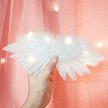 Mini Doll Angel Wing Feather, with Polyester Rope, for DIY Moppet Makings Kids Photography Props Decorations Accessories, White, 90x210mm