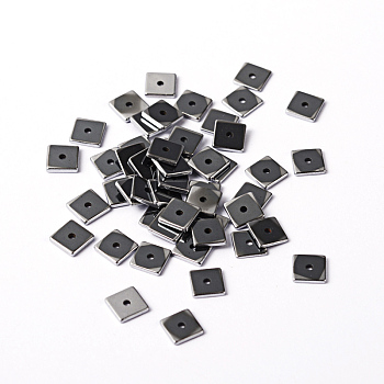 Electroplate Non-magnetic Synthetic Hematite Beads, Square, Platinum Plated, 6x6x1mm, Hole: 1mm