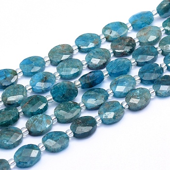 Natural Apatite Beads Strands, Faceted, Oval, 9~10x7~8x3.5~4mm, Hole: 1mm, about 35pcs/strand, 15.55 inch(39.5cm)