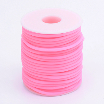 Hollow Pipe PVC Tubular Synthetic Rubber Cord, Wrapped Around White Plastic Spool, Hot Pink, 2mm, Hole: 1mm, about 54.68 yards(50m)/roll