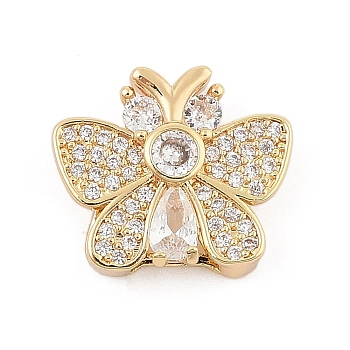 Brass Micro Pave Cubic Zirconia Slide Charms, Long-Lasting Plated, Butterfly, Golden, 13x15.5x5.5mm, Hole: 1.5x5mm and 10x1.5mm