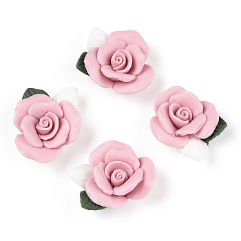 Handmade Porcelain Cabochons, China Clay Beads, Flower, Pink, 23~25x20.5~21x10~11mm