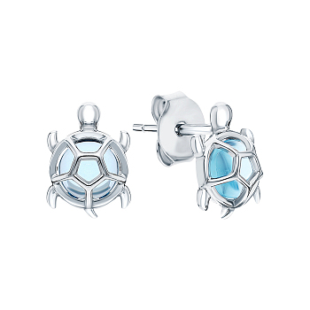 Cute and Delicate S925 Sterling Silver Turtle Stud Earrings for Ocean Lovers, Silver, 10x7mm