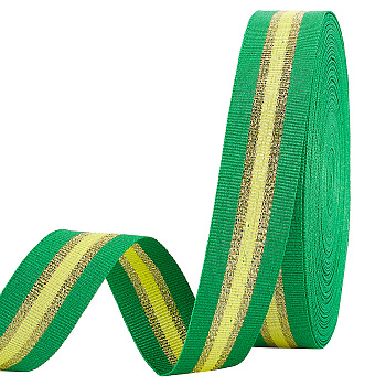 Elite 25 Yards Sparkle Polyester Glitter Ribbon, Stripe Ribbon, Clothes Accessories, Flat, Green, 1 inch(25mm)