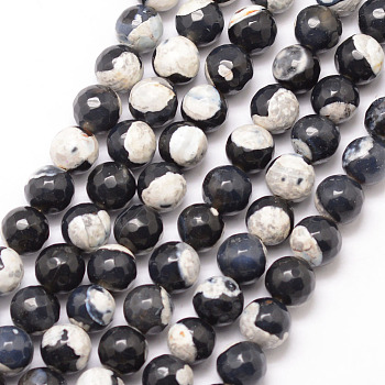 Natural Fire Crackle Agate Bead Strands, Round, Grade A, Faceted, Dyed & Heated, Black, 6mm, Hole: 1mm, about 61pcs/strand, 15 inch