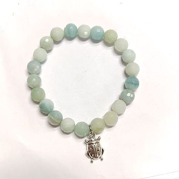 Natural Amazonite Beaded Stretch Bracelet with Alloy Beetle Charm, Gemstone Jewelry for Women, Inner Diameter: 2-1/8 inch(5.4cm), 1Pc/set