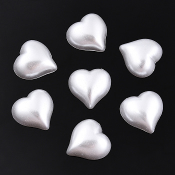 ABS Plastic Imitation Pearl Cabochons, Heart, White, 15x15x5mm