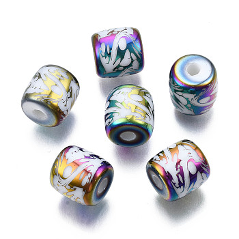 Electroplate Glass Beads, Column with Other Pattern, Colorful, 11.5x11.5mm, Hole: 2.5mm, about 100pcs/bag