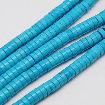 Synthetic Turquoise Beads Strands, Heishi Beads, Dyed, Flat Round, Deep Sky Blue, 6x3mm, Hole: 1mm, about 135pcs/strand, 15.75 inch