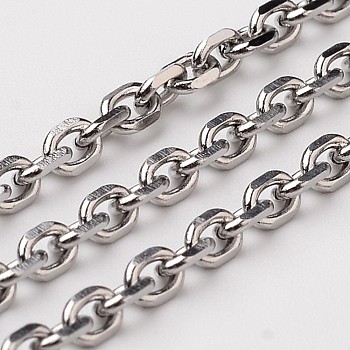 304 Stainless Steel Cable Chains, Diamond Cut Chains, Soldered, Faceted, with Spool, Oval, Stainless Steel Color, 3.9x2.9x0.8mm, about 32.8 Feet(10m)/roll