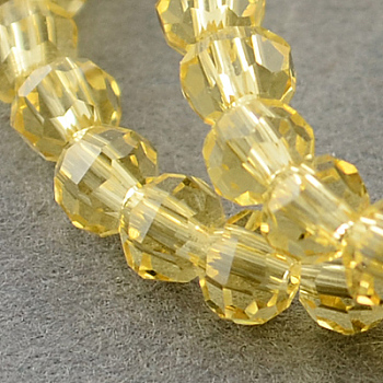 Transparent Glass Bead Strands, Faceted, Flat Round, Gold, 4~5x3~4mm, Hole: 0.5mm, about 95pcs/strand, 13.70 inch(34.8cm)