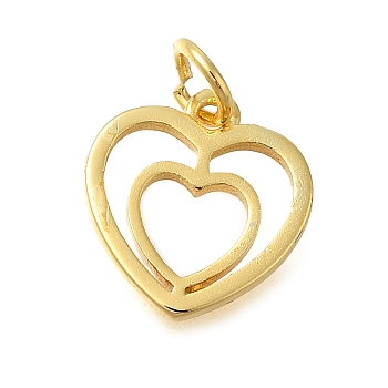 Heart Rack Plating Brass Charms, with Jump Rings, Lead Free & Cadmium Free, Long-Lasting Plated, Real 18K Gold Plated, 12.5x12x1.5mm, Hole: 3.5mm