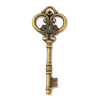 Tibetan Style Alloy Pendants, Crown Skeleton Key, Big Pendants, Antique Bronze, 82x32mm