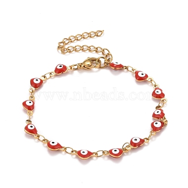 Enamel Heart with Evil Eye Link Chains Bracelet(BJEW-P271-07G)-2